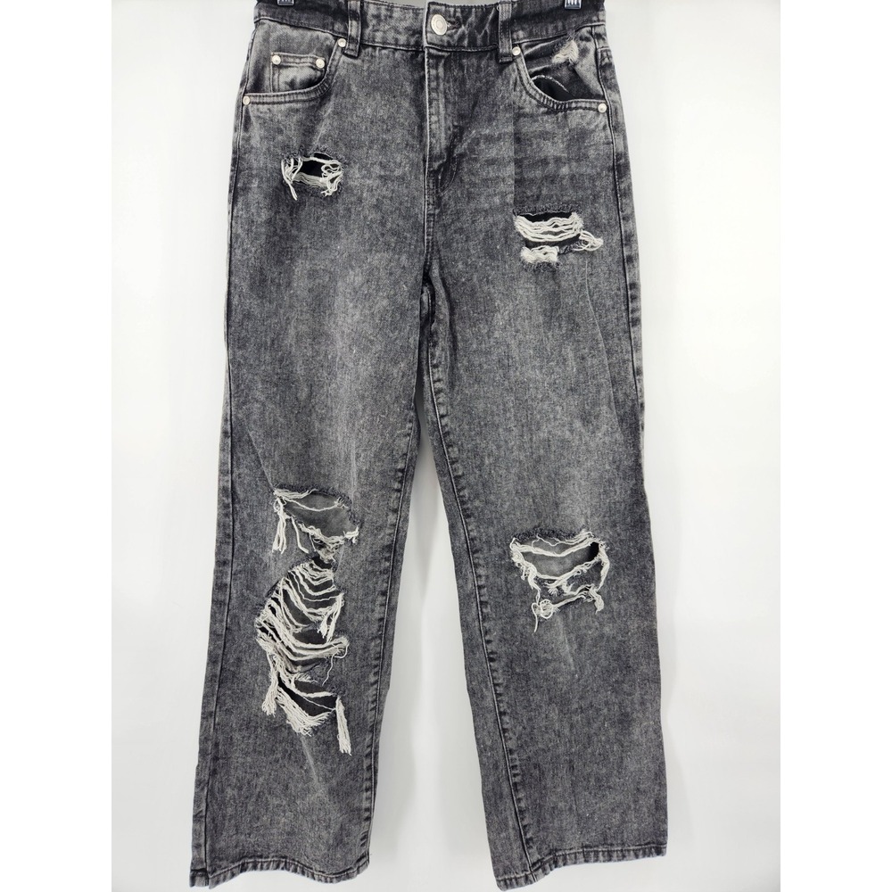 Refuge Denim Jeans Women Size 01 Black Stone Wash Wide Leg Ultra High Rise Holes